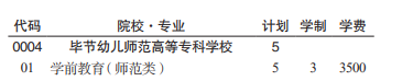 畢節(jié)幼兒師范高等專科學(xué)校分類考試招生2023年學(xué)費(fèi)一覽表